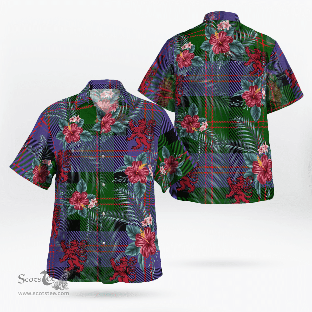 Scottish Clan Blair Modern Tartan Scottish Lion Hawaiian Shirt | Tartan Plaid Shirt Scottish Plaid Tartan Plaid - ScotsTee - scotstee.com