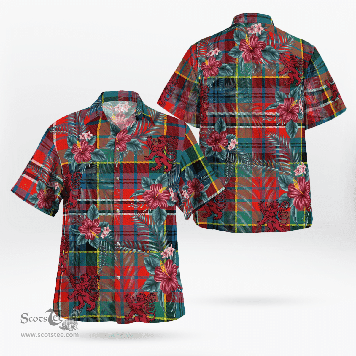 Scottish Clan MacPherson Ancient Tartan Scottish Lion Hawaiian Shirt | Tartan Plaid Shirt Scottish Plaid Tartan Plaid - ScotsTee - scotstee.com