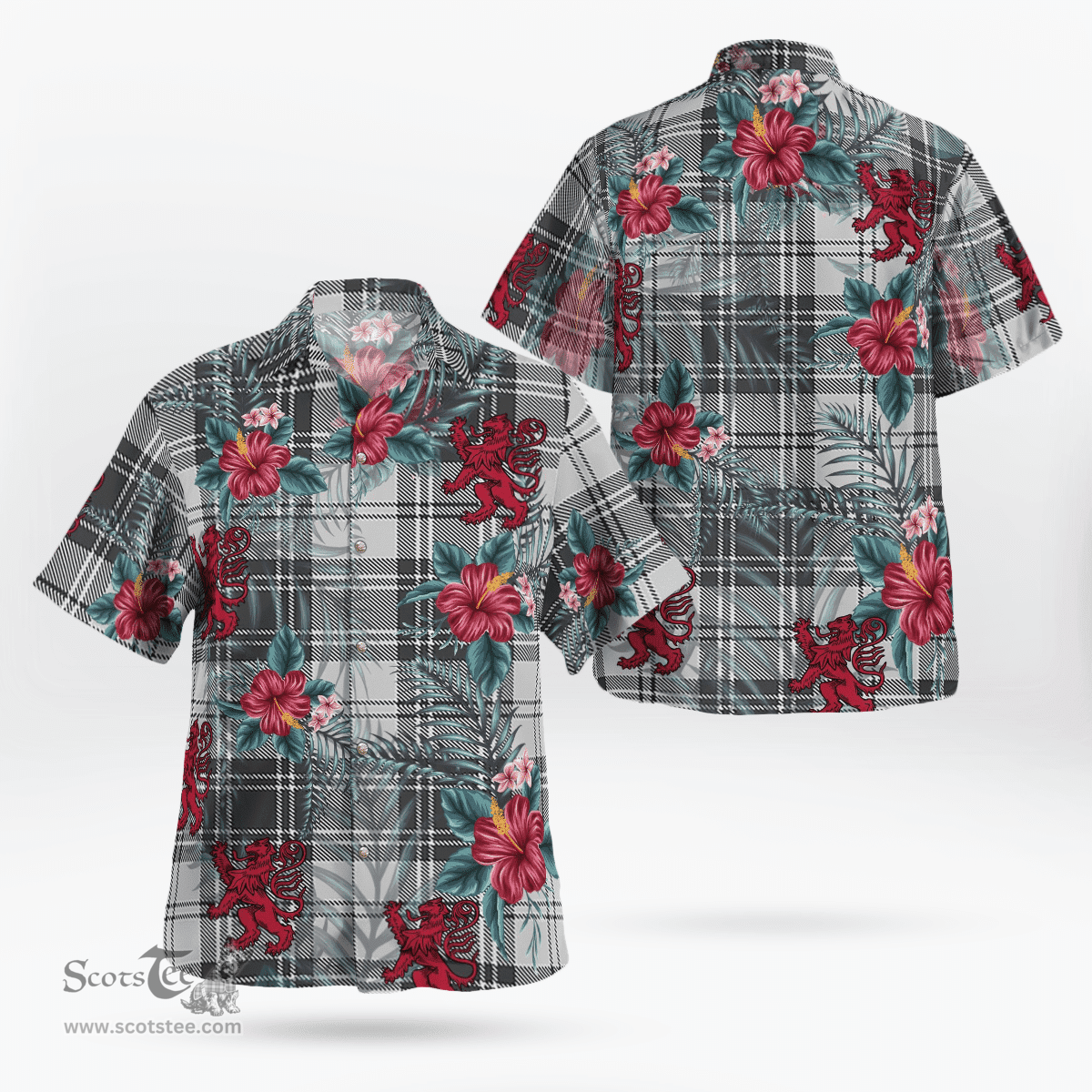 Scottish Clan Douglas Grey Modern Tartan Scottish Lion Hawaiian Shirt | Tartan Plaid Shirt Scottish Plaid Tartan Plaid - ScotsTee - scotstee.com