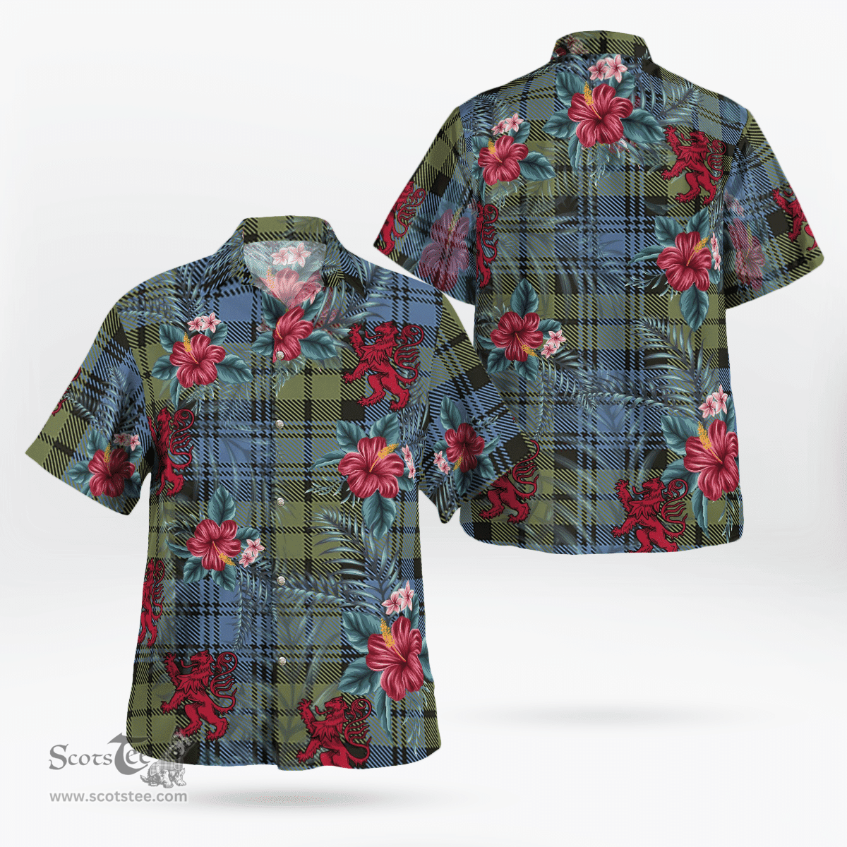 Scottish Clan Campbell Faded Tartan Scottish Lion Hawaiian Shirt | Tartan Plaid Shirt Scottish Plaid Tartan Plaid - ScotsTee - scotstee.com
