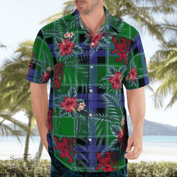 Scottish Clan Graham of Menteith Modern Tartan Scottish Lion Hawaiian Shirt | Tartan Plaid Shirt Scottish Plaid Tartan Plaid - ScotsTee - scotstee.com