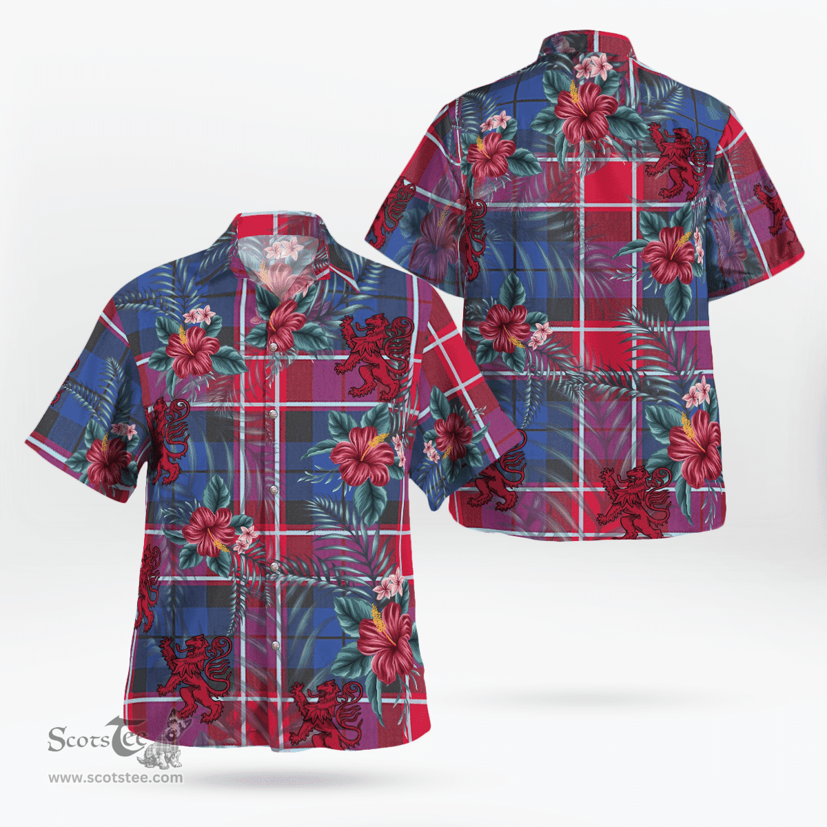 Scottish Clan Graham of Menteith Red Tartan Scottish Lion Hawaiian Shirt | Tartan Plaid Shirt Scottish Plaid Tartan Plaid - ScotsTee - scotstee.com