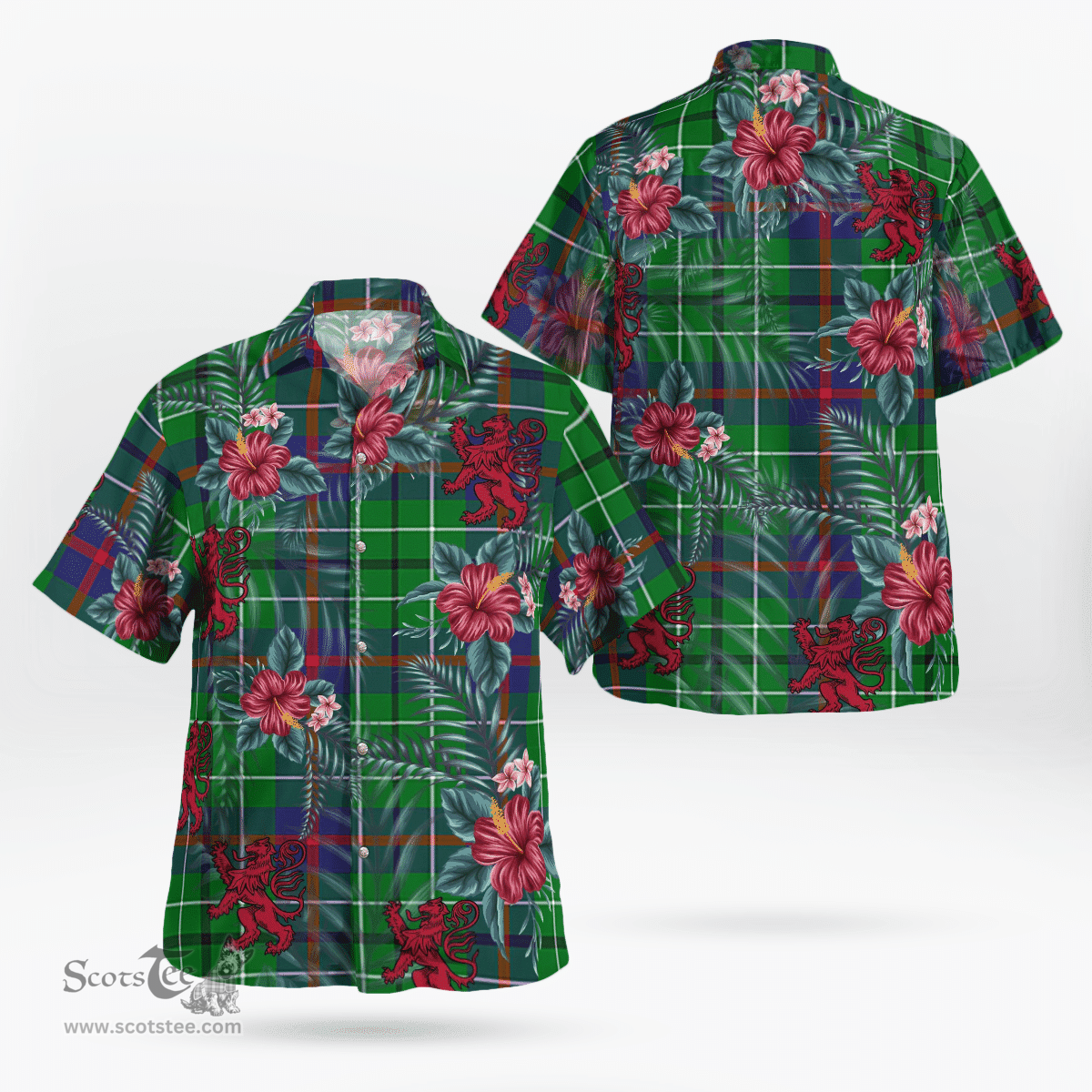 Scottish Clan Duncan Ancient Tartan Scottish Lion Hawaiian Shirt | Tartan Plaid Shirt Scottish Plaid Tartan Plaid - ScotsTee - scotstee.com