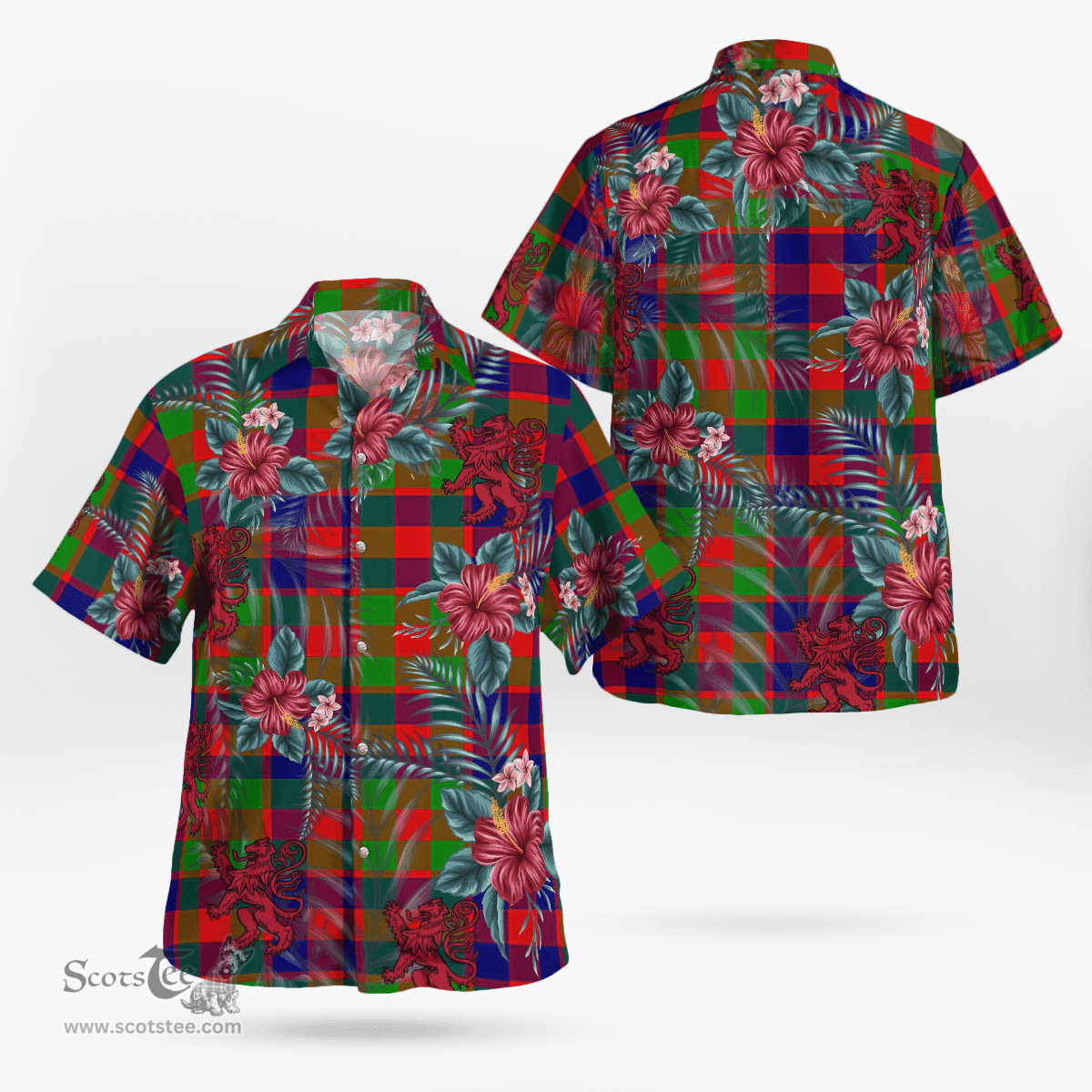 Scottish Clan Gow (or McGouan) Tartan Scottish Lion Hawaiian Shirt | Tartan Plaid Shirt Scottish Plaid Tartan Plaid - ScotsTee - scotstee.com