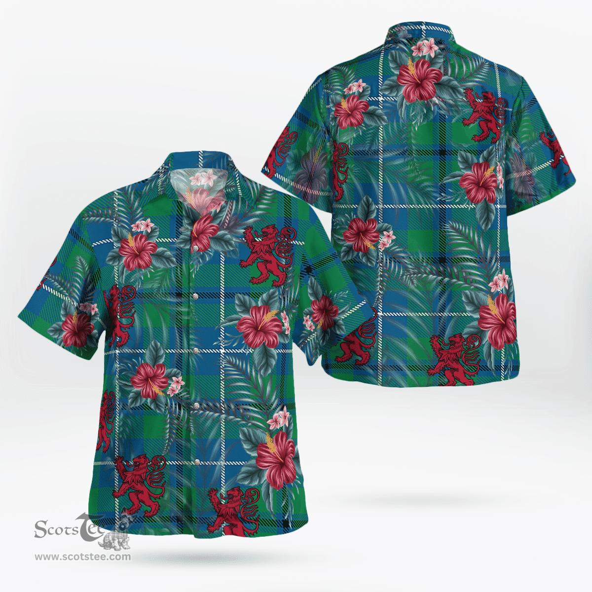 Scottish Clan Douglas Ancient Tartan Scottish Lion Hawaiian Shirt | Tartan Plaid Shirt Scottish Plaid Tartan Plaid - ScotsTee - scotstee.com