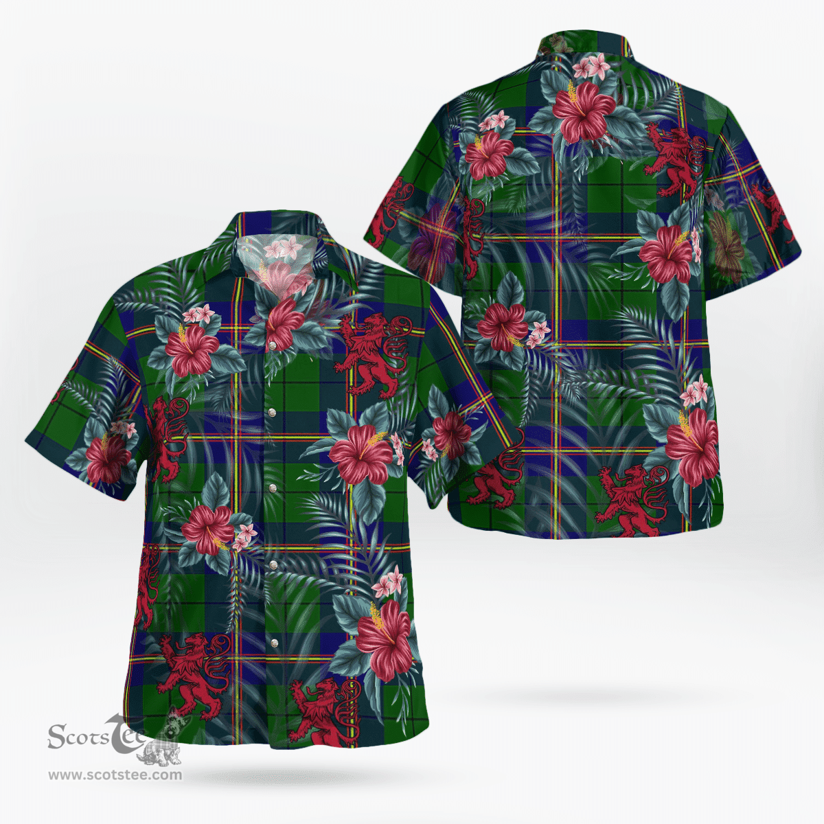 Scottish Clan Carmichael Modern Tartan Scottish Lion Hawaiian Shirt | Tartan Plaid Shirt Scottish Plaid Tartan Plaid - ScotsTee - scotstee.com