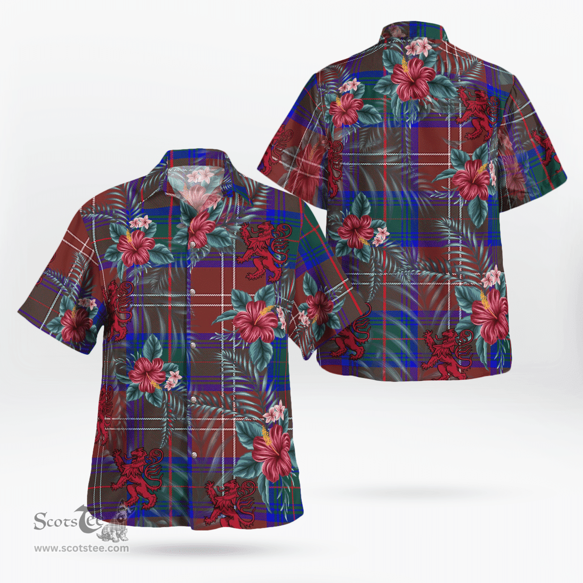 Scottish Clan Chisholm Hunting Modern Tartan Scottish Lion Hawaiian Shirt | Tartan Plaid Shirt Scottish Plaid Tartan Plaid - ScotsTee - scotstee.com