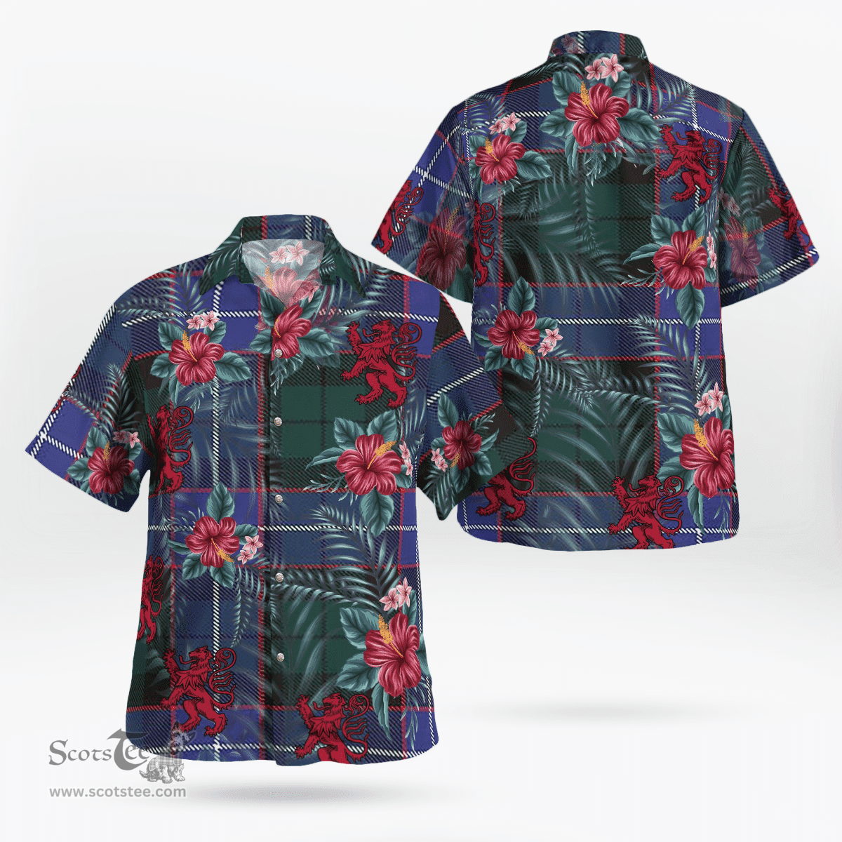 Scottish Clan Guthrie Modern Tartan Scottish Lion Hawaiian Shirt | Tartan Plaid Shirt Scottish Plaid Tartan Plaid - ScotsTee - scotstee.com