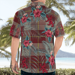 Scottish Clan Cunningham Burgundy Dancers Tartan Scottish Lion Hawaiian Shirt | Tartan Plaid Shirt Scottish Plaid Tartan Plaid - ScotsTee - scotstee.com