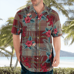Scottish Clan Cunningham Burgundy Dancers Tartan Scottish Lion Hawaiian Shirt | Tartan Plaid Shirt Scottish Plaid Tartan Plaid - ScotsTee - scotstee.com