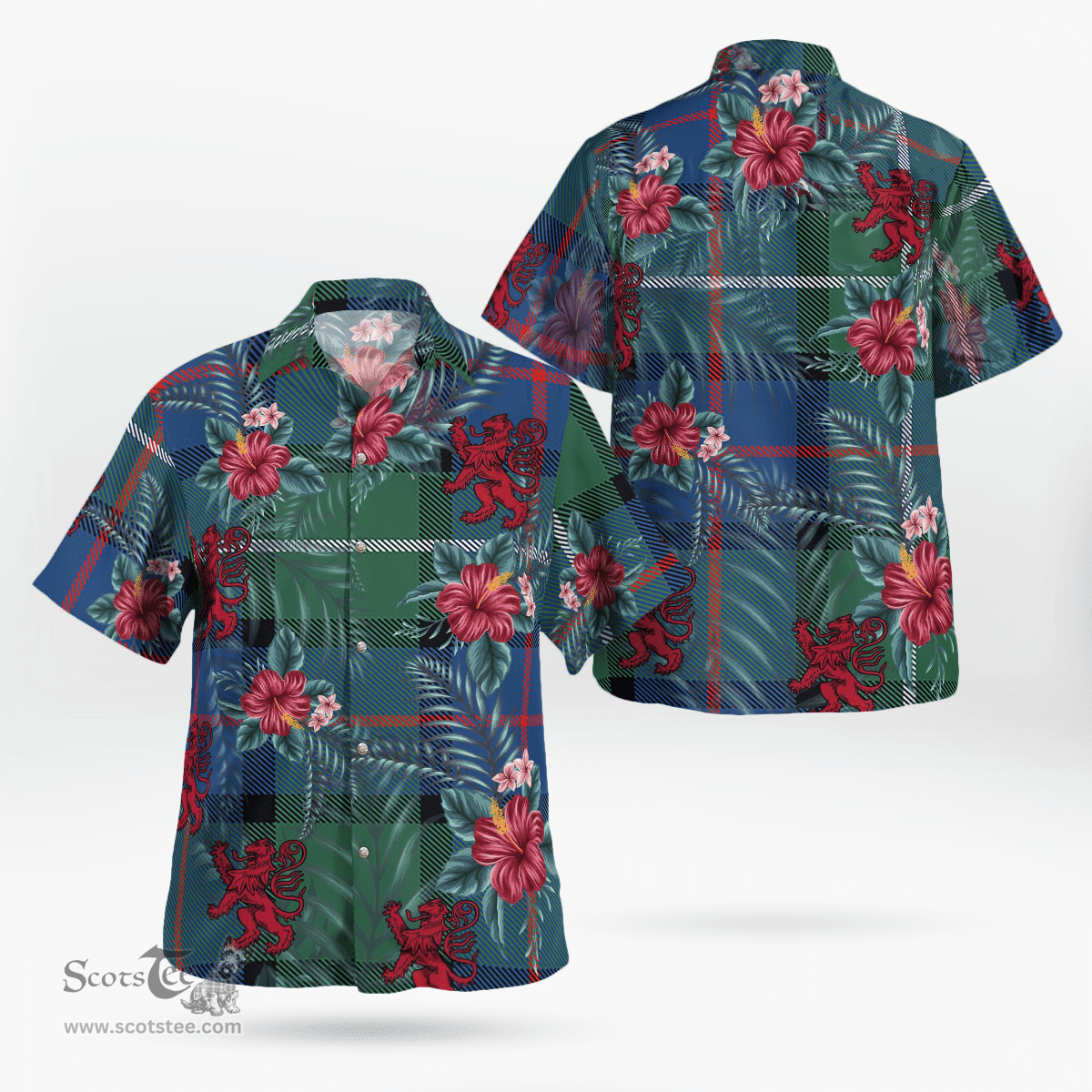 Scottish Clan Davidson of Tulloch Tartan Scottish Lion Hawaiian Shirt | Tartan Plaid Shirt Scottish Plaid Tartan Plaid - ScotsTee - scotstee.com