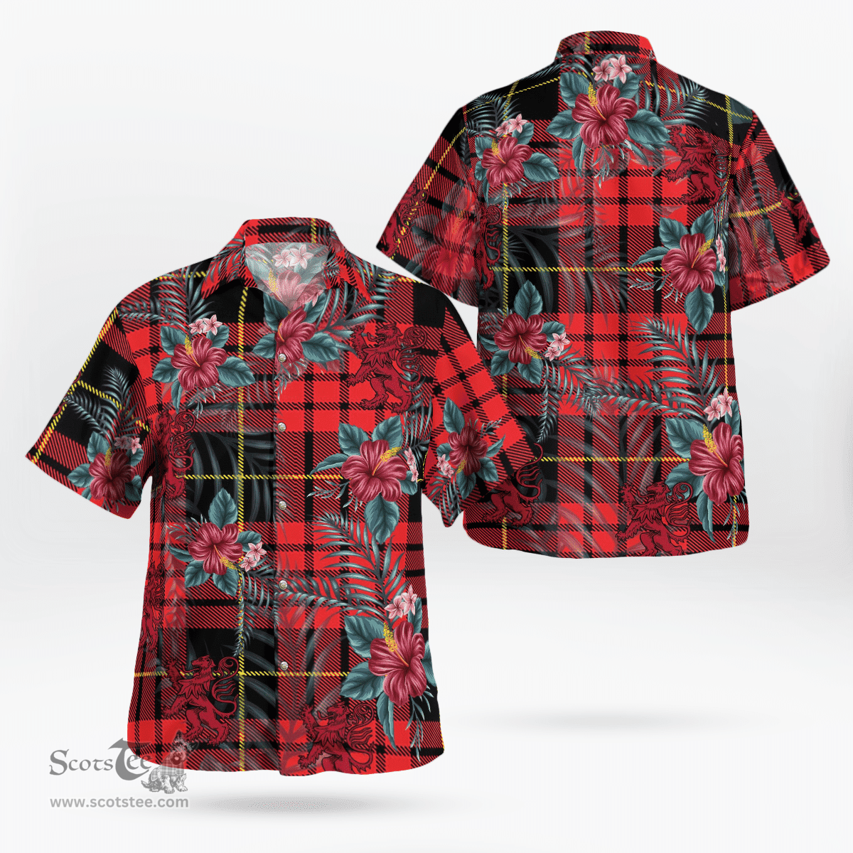 Scottish Clan Scottish Clan MacQueen Modern Tartan Scottish Lion Hawaiian Shirt | Tartan Plaid Shirt Scottish Plaid Tartan Plaid - ScotsTee - scotstee.com