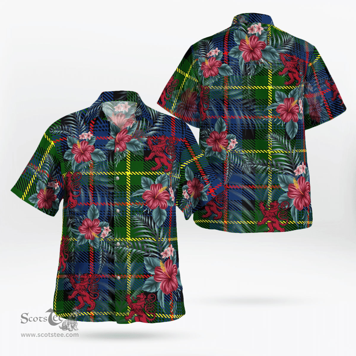 Scottish Clan Farquharson Modern Tartan Scottish Lion Hawaiian Shirt | Tartan Plaid Shirt Scottish Plaid Tartan Plaid - ScotsTee - scotstee.com