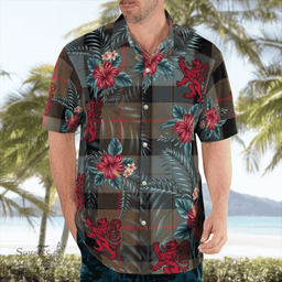 Scottish Clan Gunn Weathered Tartan Scottish Lion Hawaiian Shirt | Tartan Plaid Shirt Scottish Plaid Tartan Plaid - ScotsTee - scotstee.com