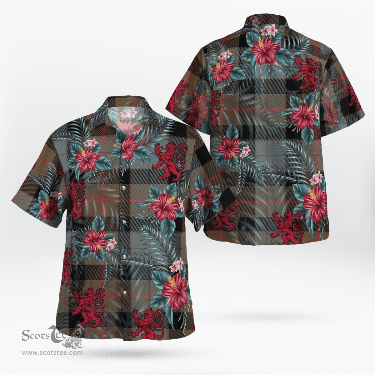 Scottish Clan Gunn Weathered Tartan Scottish Lion Hawaiian Shirt | Tartan Plaid Shirt Scottish Plaid Tartan Plaid - ScotsTee - scotstee.com