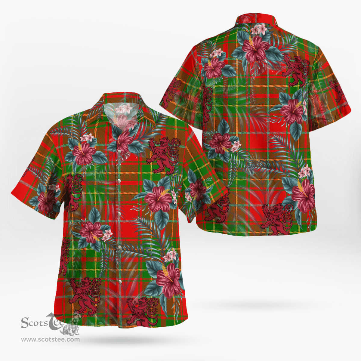 Scottish Clan Burnett Ancient Tartan Scottish Lion Hawaiian Shirt | Tartan Plaid Shirt Scottish Plaid Tartan Plaid - ScotsTee - scotstee.com