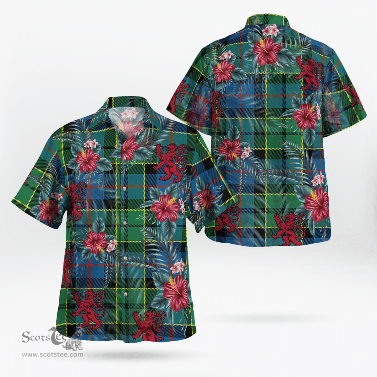 Scottish Clan Forsyth Ancient Tartan Scottish Lion Hawaiian Shirt | Tartan Plaid Shirt Scottish Plaid Tartan Plaid - ScotsTee - scotstee.com