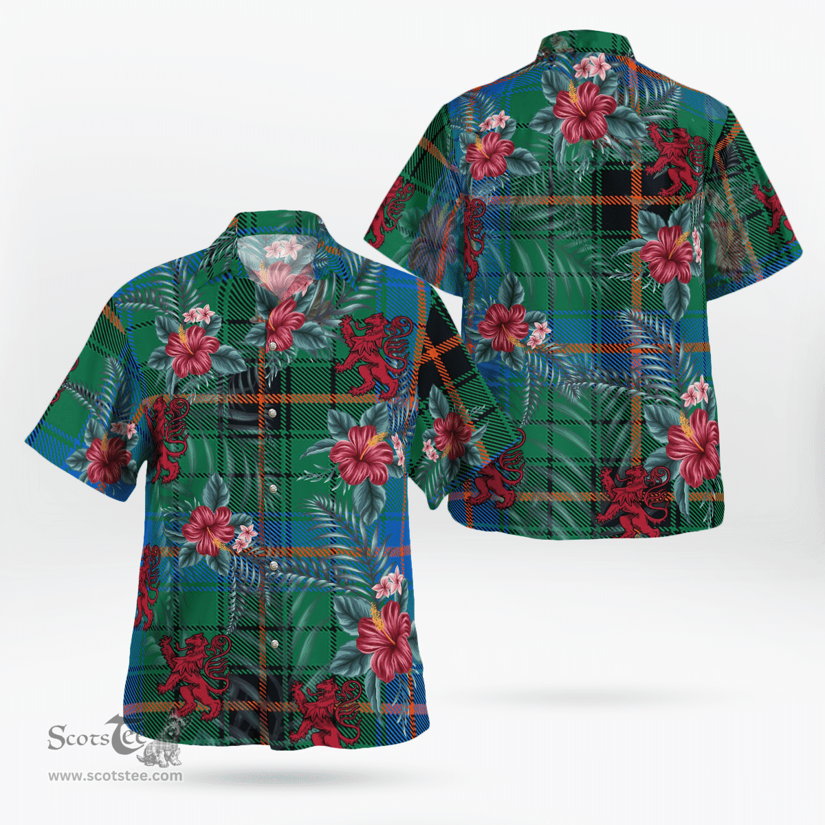 Scottish Clan Davidson Ancient Tartan Scottish Lion Hawaiian Shirt | Tartan Plaid Shirt Scottish Plaid Tartan Plaid - ScotsTee - scotstee.com