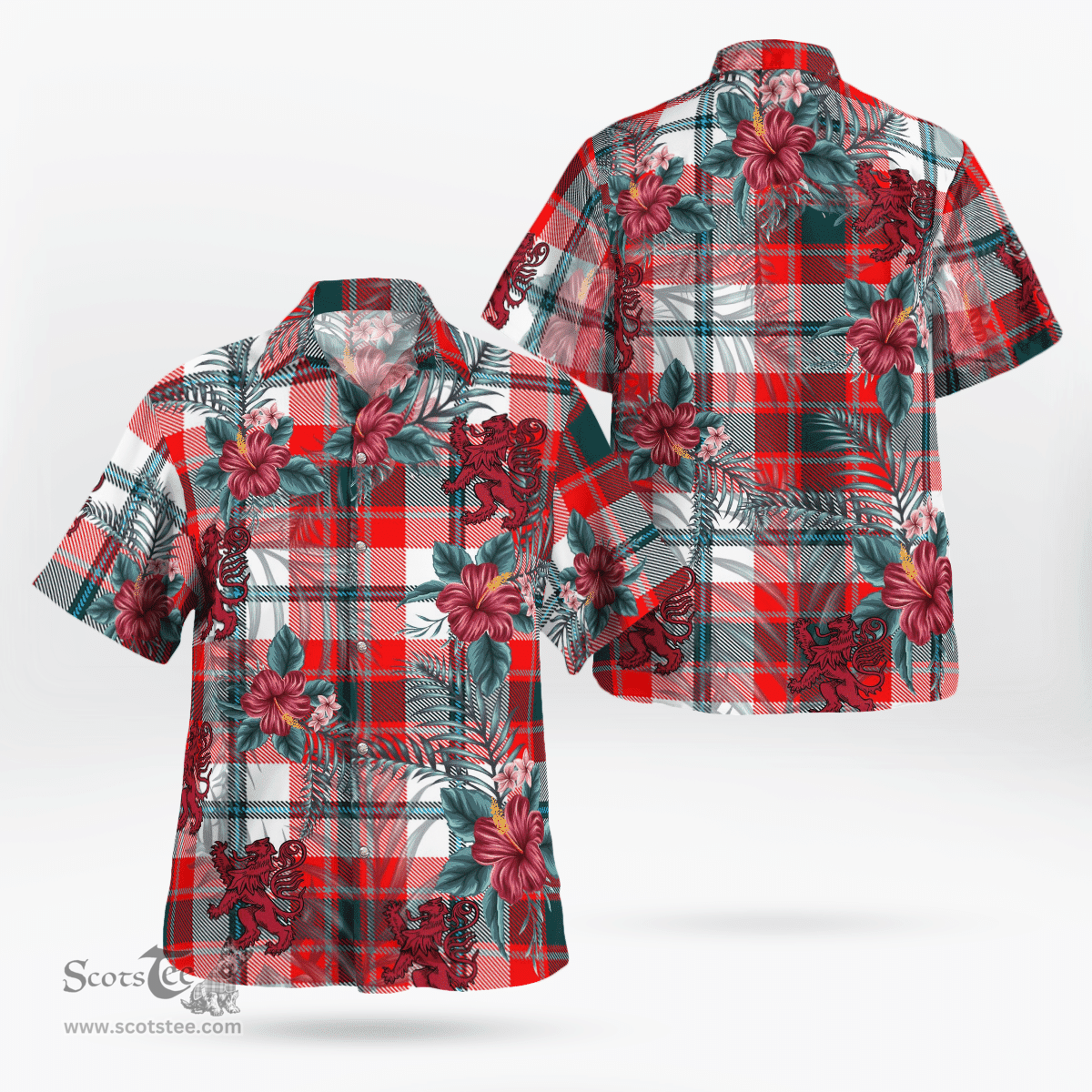 Scottish Clan Glasgow District Tartan Scottish Lion Hawaiian Shirt | Tartan Plaid Shirt Scottish Plaid Tartan Plaid - ScotsTee - scotstee.com
