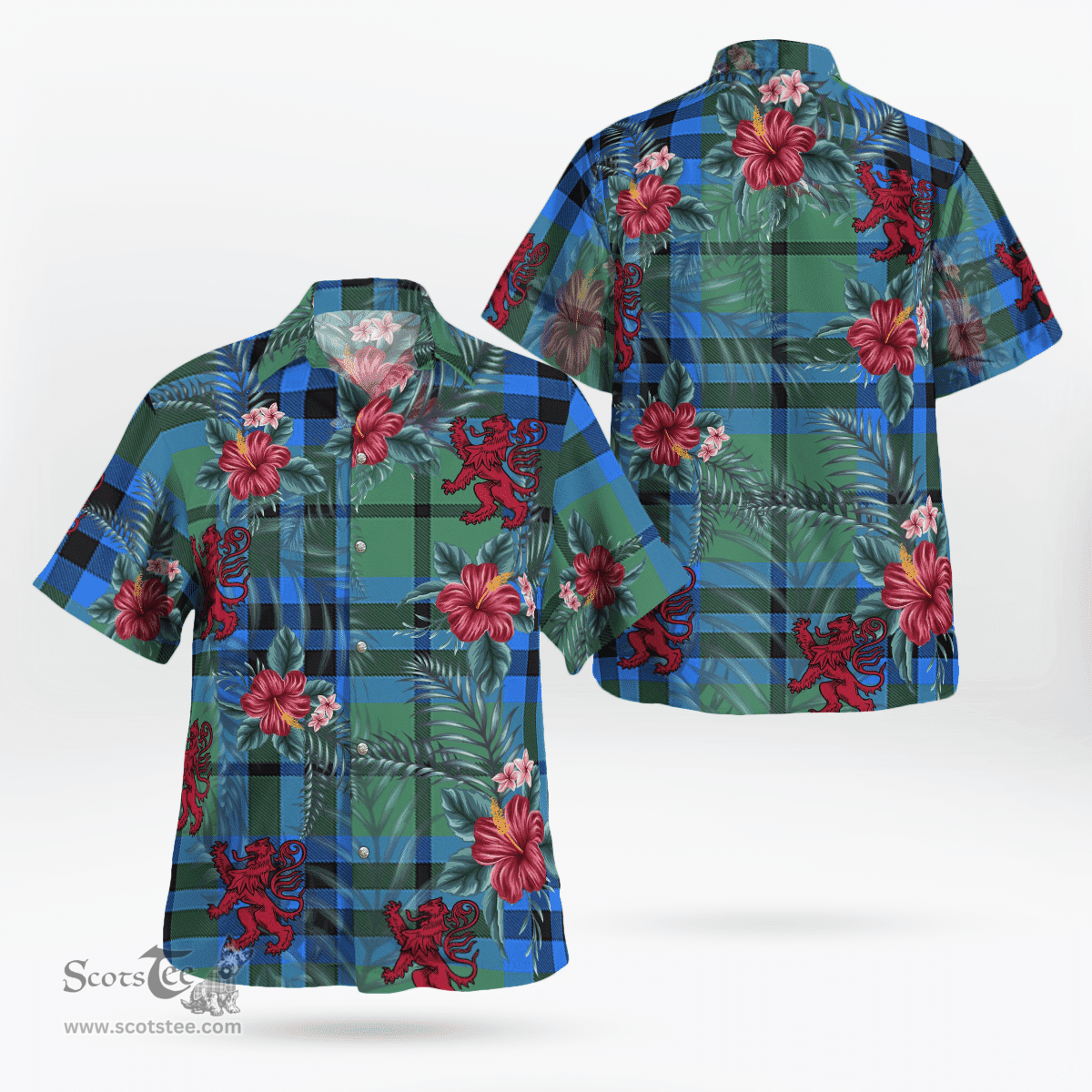Scottish Clan Falconer Tartan Scottish Lion Hawaiian Shirt | Tartan Plaid Shirt Scottish Plaid Tartan Plaid - ScotsTee - scotstee.com