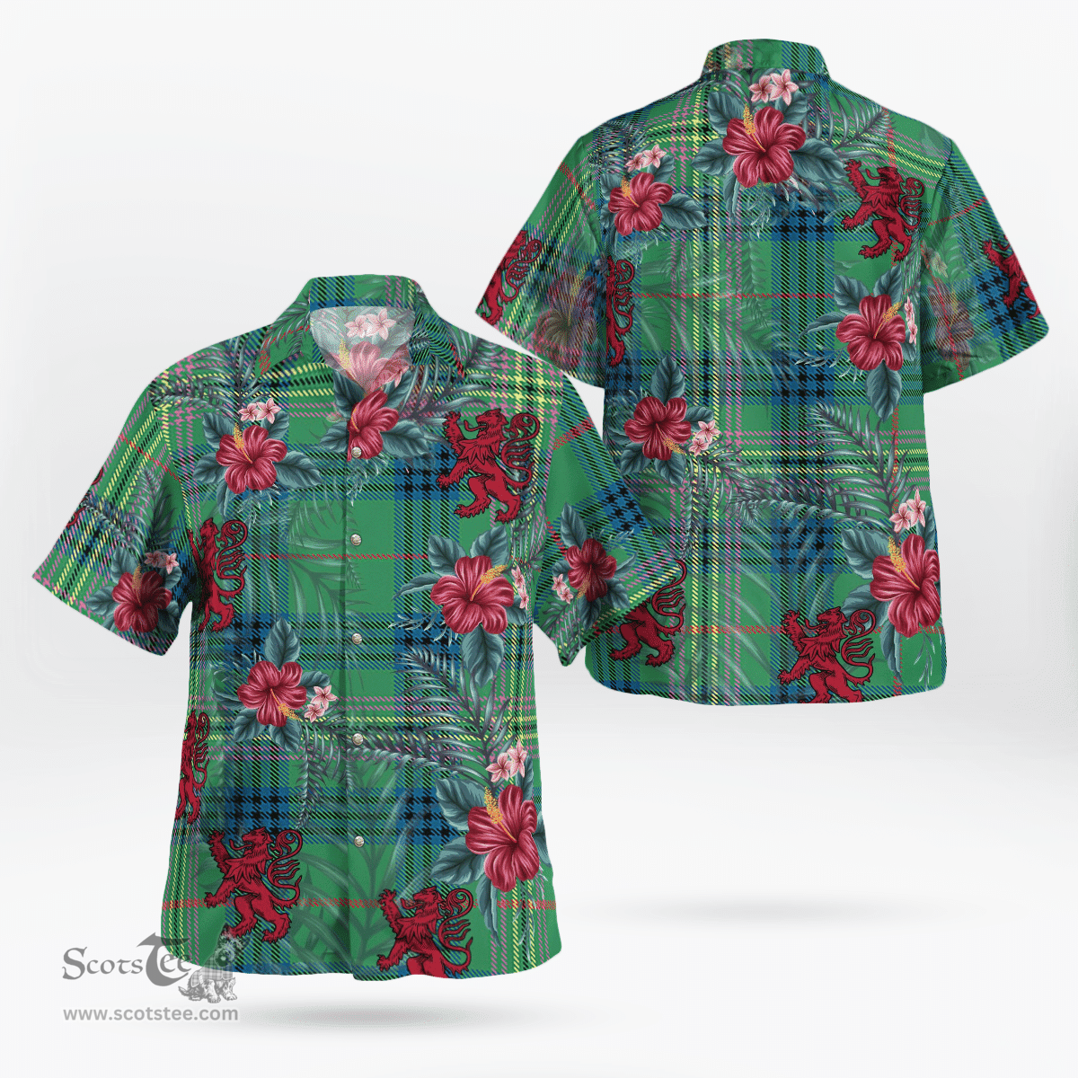 Scottish Clan Kennedy Ancient Tartan Scottish Lion Hawaiian Shirt | Tartan Plaid Shirt Scottish Plaid Tartan Plaid - ScotsTee - scotstee.com