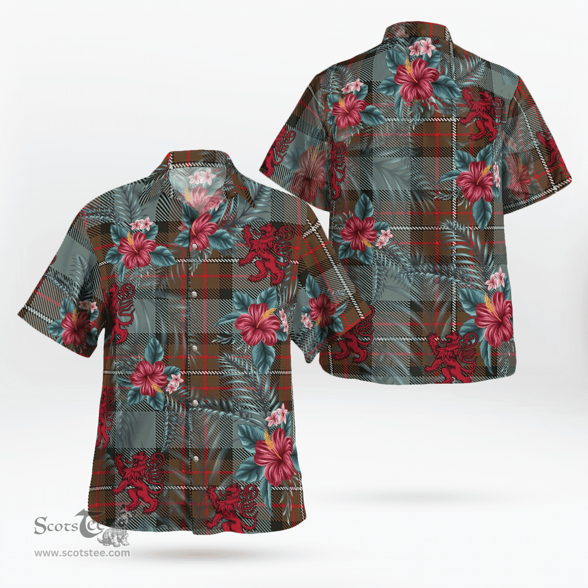 Scottish Clan Fergusson Weathered Tartan Scottish Lion Hawaiian Shirt | Tartan Plaid Shirt Scottish Plaid Tartan Plaid - ScotsTee - scotstee.com