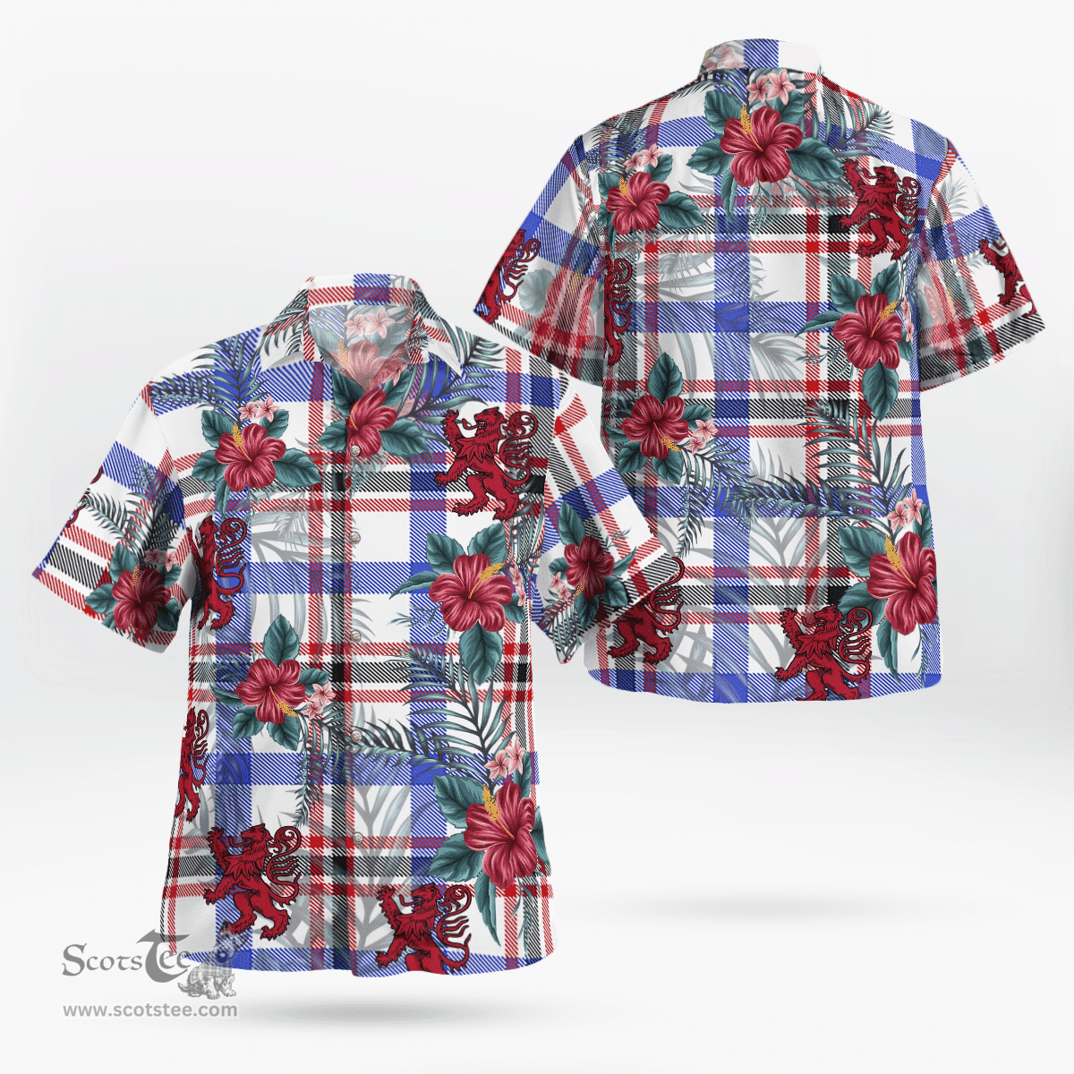 Scottish Clan Boswell Modern Tartan Scottish Lion Hawaiian Shirt | Tartan Plaid Shirt Scottish Plaid Tartan Plaid - ScotsTee - scotstee.com