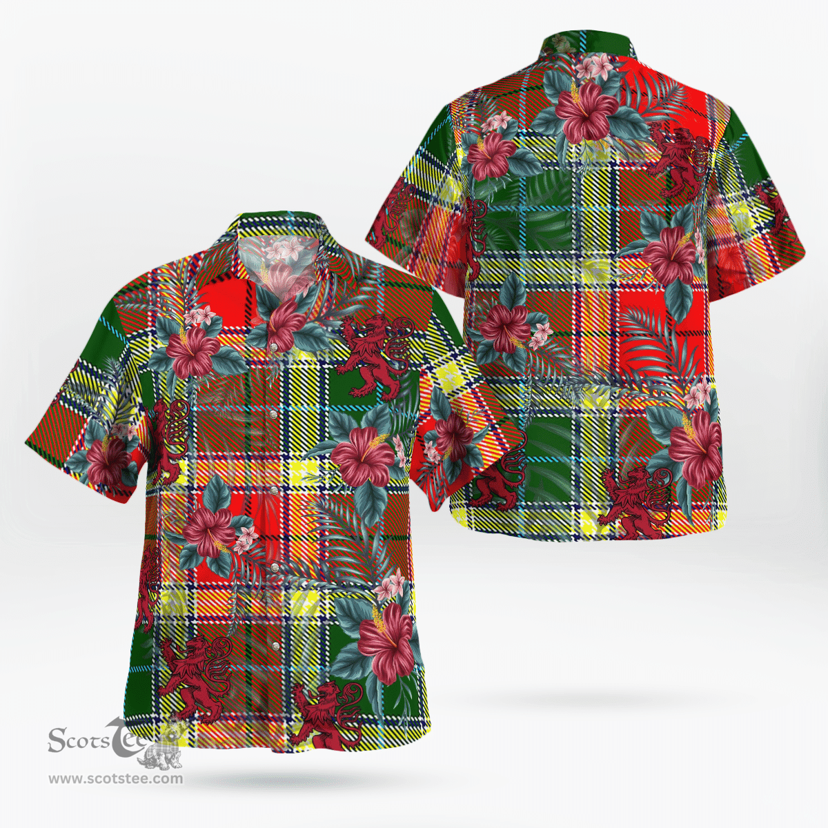 Scottish Clan Gibbs Tartan Scottish Lion Hawaiian Shirt | Tartan Plaid Shirt Scottish Plaid Tartan Plaid - ScotsTee - scotstee.com