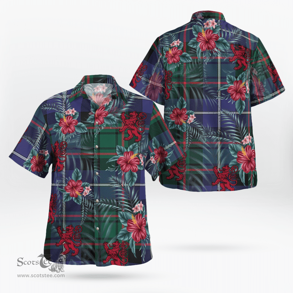 Scottish Clan MacRae Hunting Modern Tartan Scottish Lion Hawaiian Shirt | Tartan Plaid Shirt Scottish Plaid Tartan Plaid - ScotsTee - scotstee.com