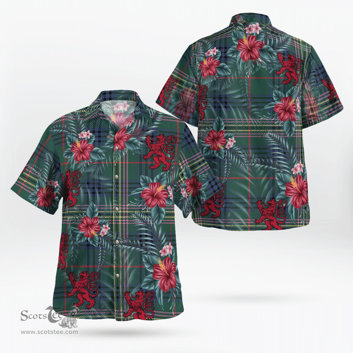 Scottish Clan Kennedy Modern Tartan Scottish Lion Hawaiian Shirt | Tartan Plaid Shirt Scottish Plaid Tartan Plaid - ScotsTee - scotstee.com