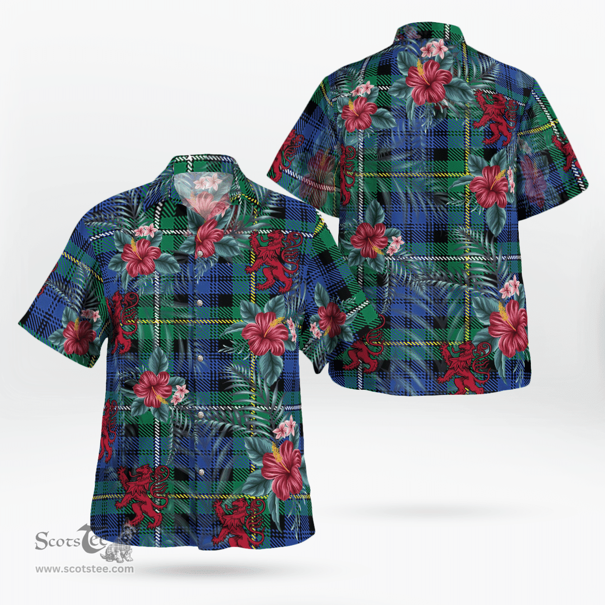 Scottish Clan Campbell Argyll Ancient Tartan Scottish Lion Hawaiian Shirt | Tartan Plaid Shirt Scottish Plaid Tartan Plaid - ScotsTee - scotstee.com
