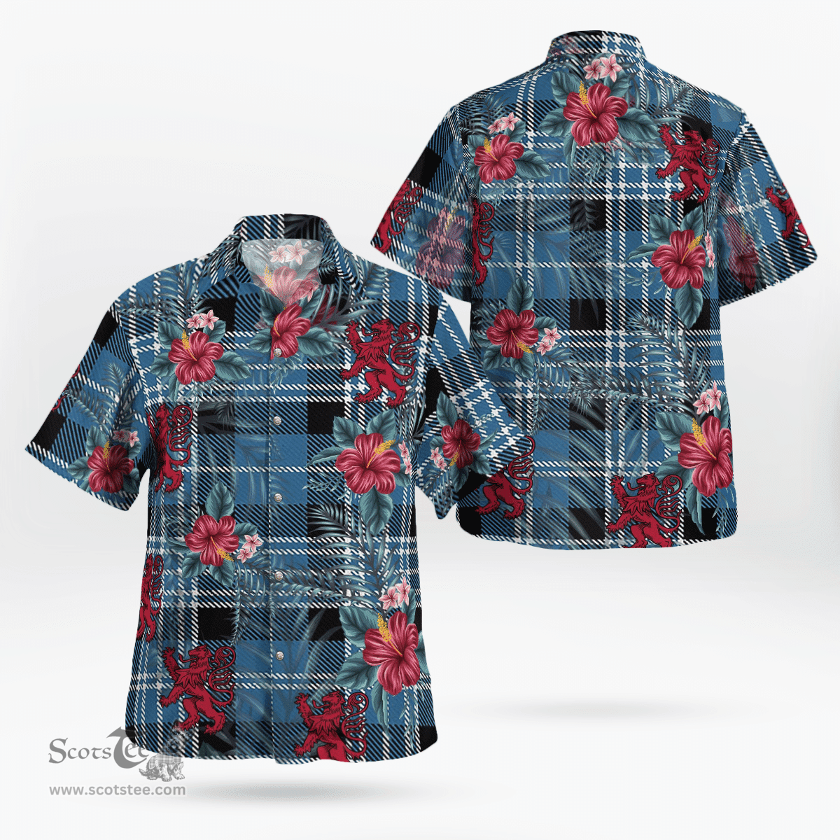 Scottish Clan Clark Ancient Tartan Scottish Lion Hawaiian Shirt | Tartan Plaid Shirt Scottish Plaid Tartan Plaid - ScotsTee - scotstee.com