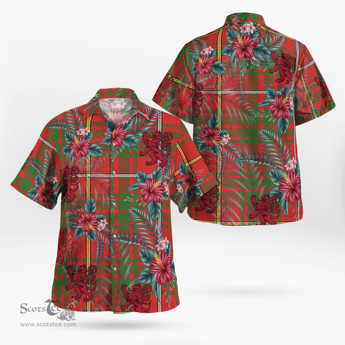 Scottish Clan Carruthers Tartan Scottish Lion Hawaiian Shirt | Tartan Plaid Shirt Scottish Plaid Tartan Plaid - ScotsTee - scotstee.com