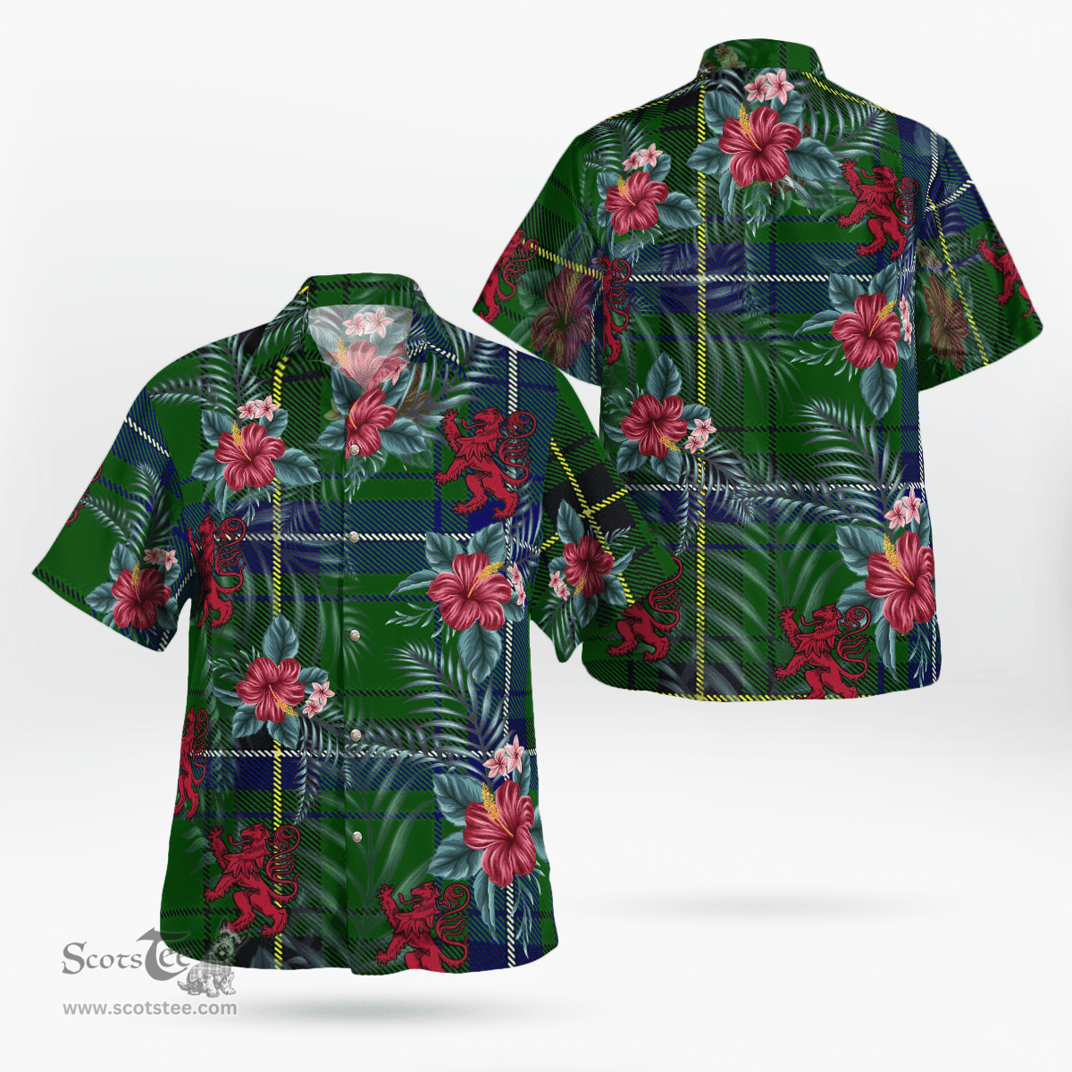 Scottish Clan Henderson Modern Tartan Scottish Lion Hawaiian Shirt | Tartan Plaid Shirt Scottish Plaid Tartan Plaid - ScotsTee - scotstee.com