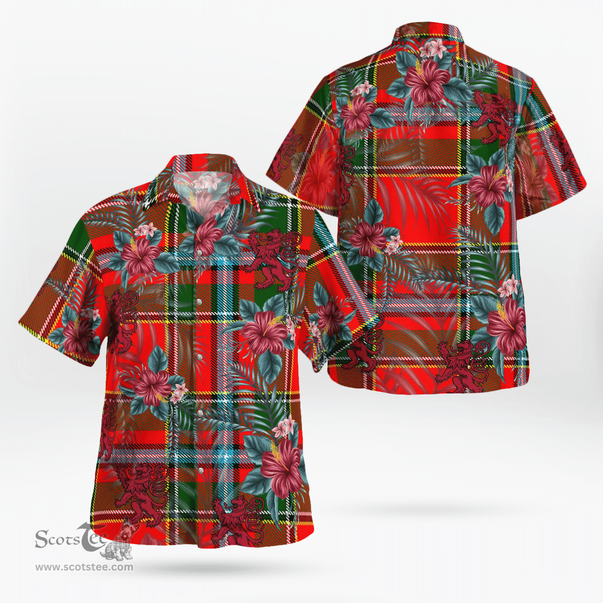 Scottish Clan Drummond of Perth Tartan Scottish Lion Hawaiian Shirt | Tartan Plaid Shirt Scottish Plaid Tartan Plaid - ScotsTee - scotstee.com