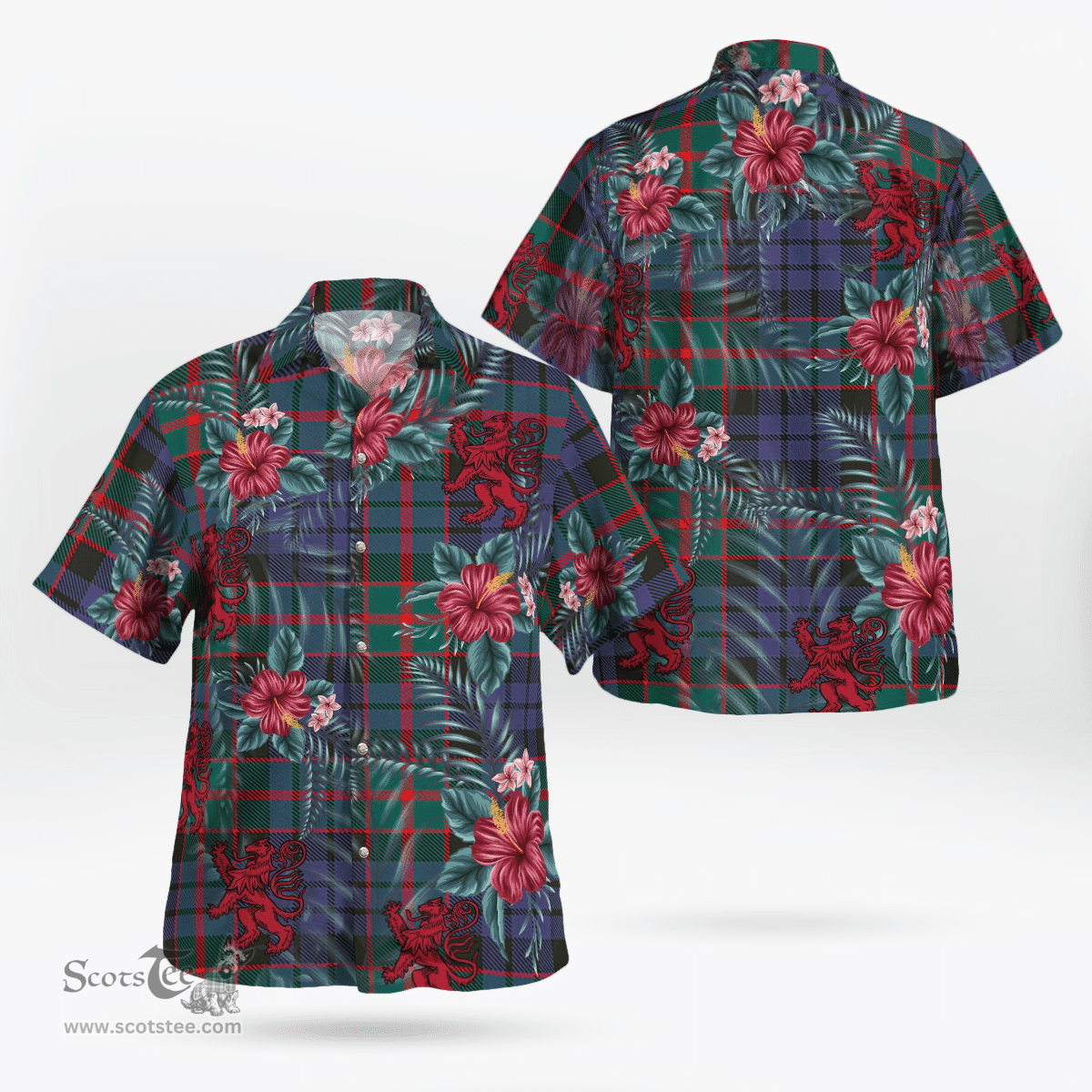 Scottish Clan Fletcher of Dunans Tartan Scottish Lion Hawaiian Shirt | Tartan Plaid Shirt Scottish Plaid Tartan Plaid - ScotsTee - scotstee.com