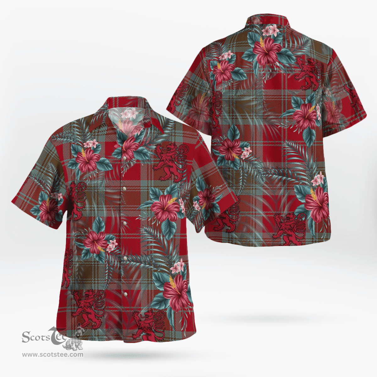 Scottish Clan Scottish Clan Lindsay Weathered Tartan Scottish Lion Hawaiian Shirt | Tartan Plaid Shirt Scottish Plaid Tartan Plaid - ScotsTee - scotstee.com