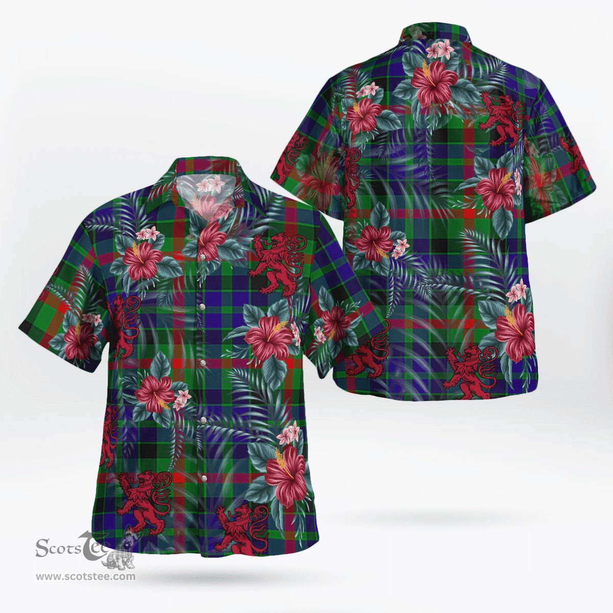 Scottish Clan Gunn Tartan Scottish Lion Hawaiian Shirt | Tartan Plaid Shirt Scottish Plaid Tartan Plaid - ScotsTee - scotstee.com