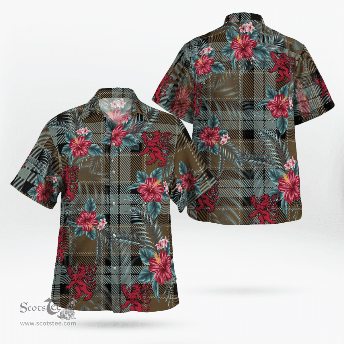 Scottish Clan Graham of Menteith Weathered Tartan Scottish Lion Hawaiian Shirt | Tartan Plaid Shirt Scottish Plaid Tartan Plaid - ScotsTee - scotstee.com