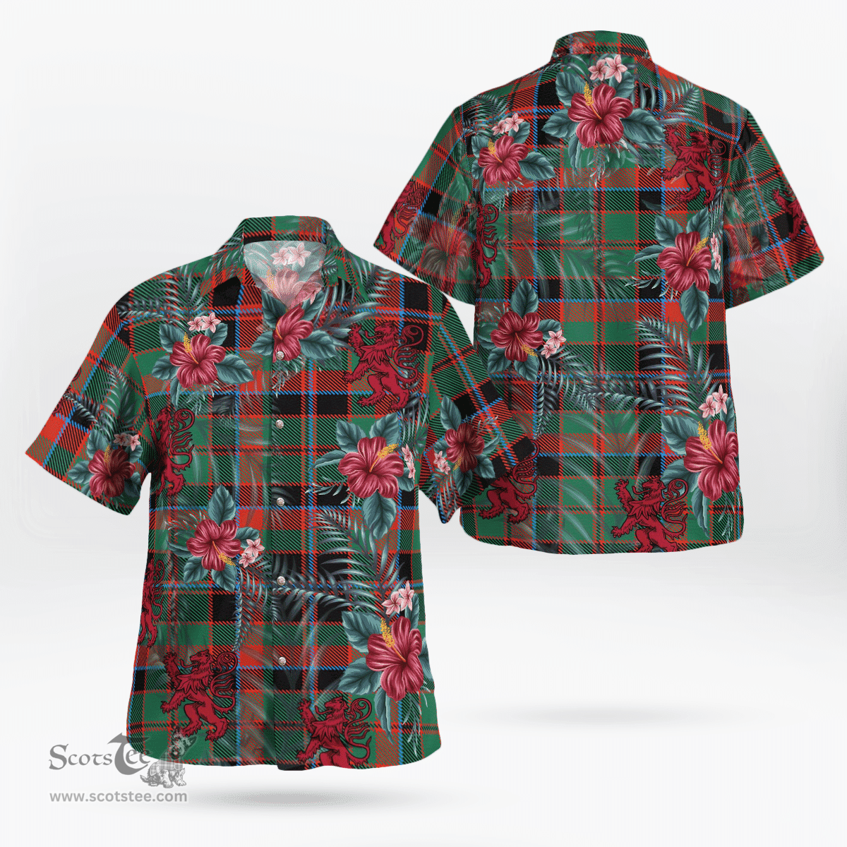 Scottish Clan Cumming Hunting Ancient Tartan Scottish Lion Hawaiian Shirt | Tartan Plaid Shirt Scottish Plaid Tartan Plaid - ScotsTee - scotstee.com