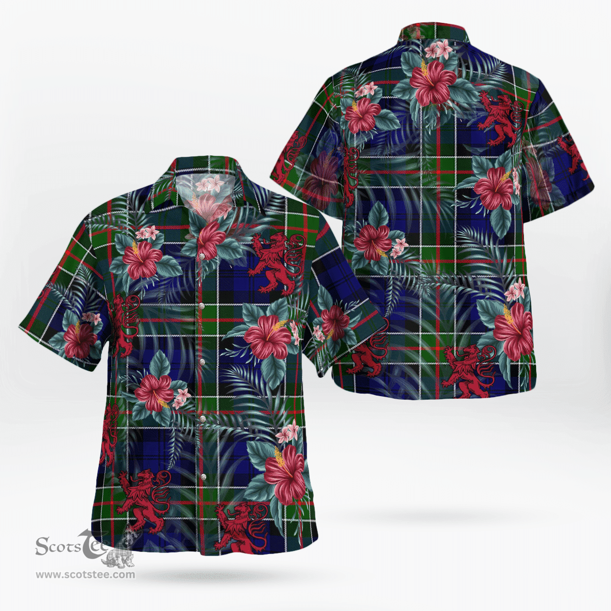 Scottish Clan Colquhoun Modern Tartan Scottish Lion Hawaiian Shirt | Tartan Plaid Shirt Scottish Plaid Tartan Plaid - ScotsTee - scotstee.com