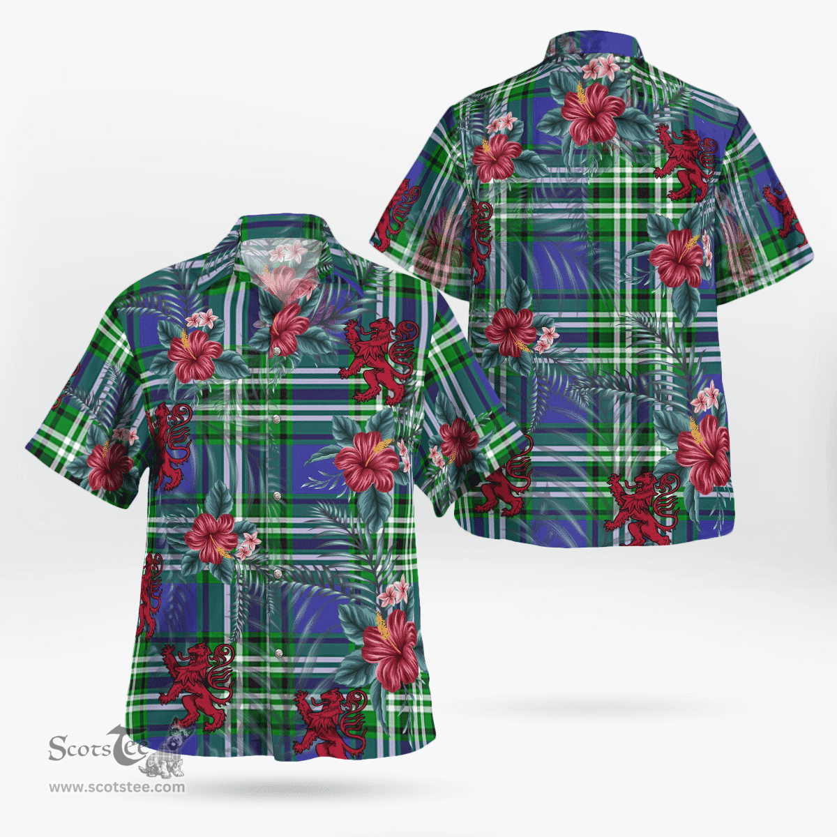 Scottish Clan Haliburton Tartan Scottish Lion Hawaiian Shirt | Tartan Plaid Shirt Scottish Plaid Tartan Plaid - ScotsTee - scotstee.com