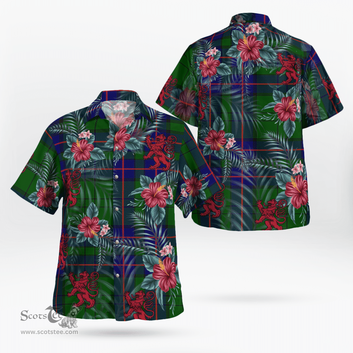 Scottish Clan Lockhart Modern Tartan Scottish Lion Hawaiian Shirt | Tartan Plaid Shirt Scottish Plaid Tartan Plaid - ScotsTee - scotstee.com