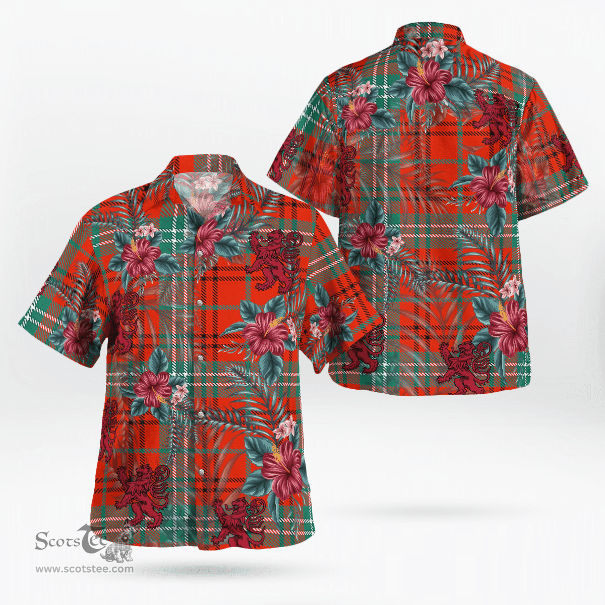 Scottish Clan Morrison Red Ancient Tartan Scottish Lion Hawaiian Shirt | Tartan Plaid Shirt Scottish Plaid Tartan Plaid - ScotsTee - scotstee.com