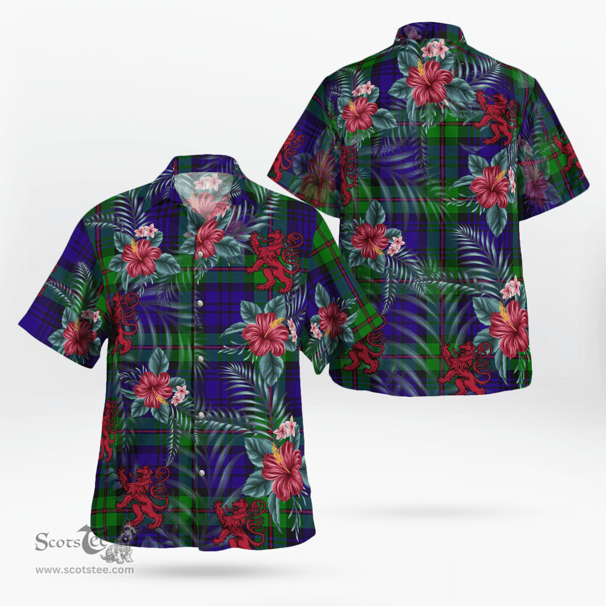 Scottish Clan MacKinlay Modern Tartan Scottish Lion Hawaiian Shirt | Tartan Plaid Shirt Scottish Plaid Tartan Plaid - ScotsTee - scotstee.com