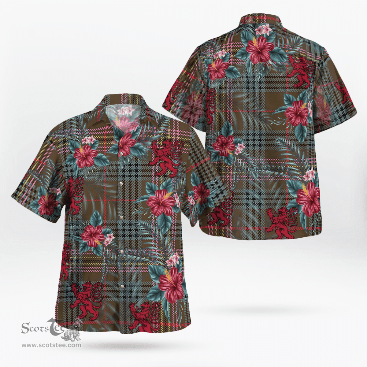 Scottish Clan Kennedy Weathered Tartan Scottish Lion Hawaiian Shirt | Tartan Plaid Shirt Scottish Plaid Tartan Plaid - ScotsTee - scotstee.com