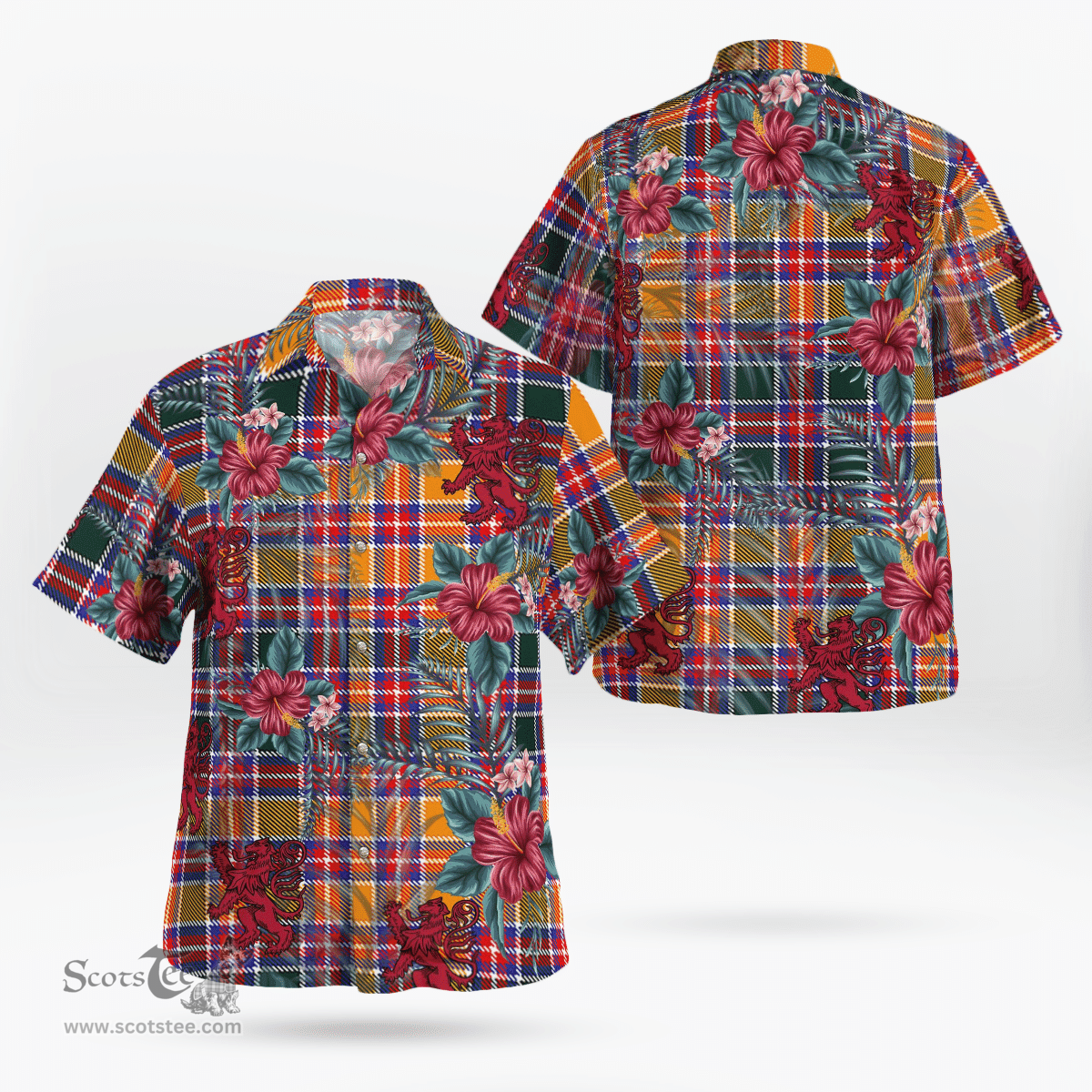 Scottish Clan Jacobite Tartan Scottish Lion Hawaiian Shirt | Tartan Plaid Shirt Scottish Plaid Tartan Plaid - ScotsTee - scotstee.com