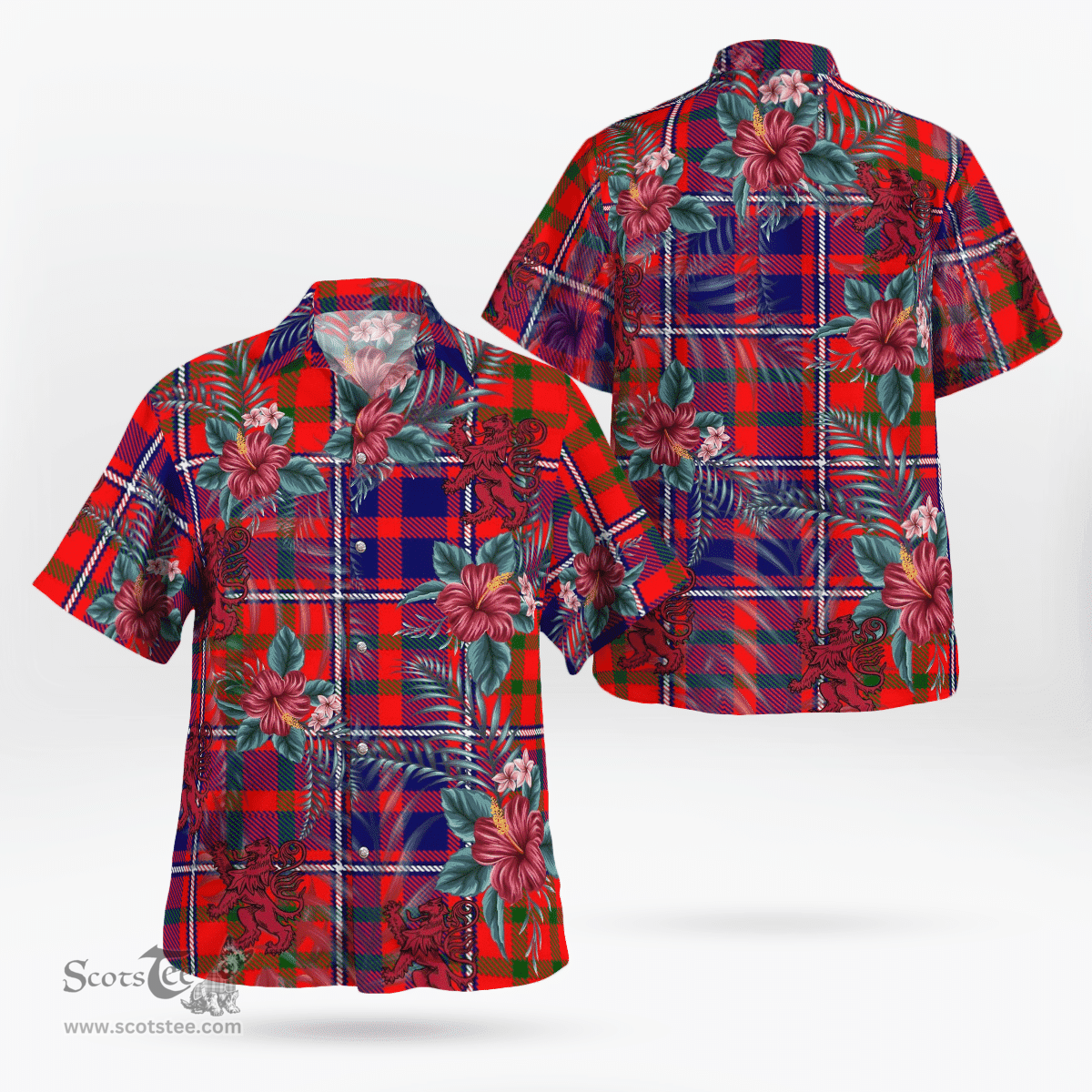 Scottish Clan Cameron of Lochiel Modern Tartan Scottish Lion Hawaiian Shirt | Tartan Plaid Shirt Scottish Plaid Tartan Plaid - ScotsTee - scotstee.com