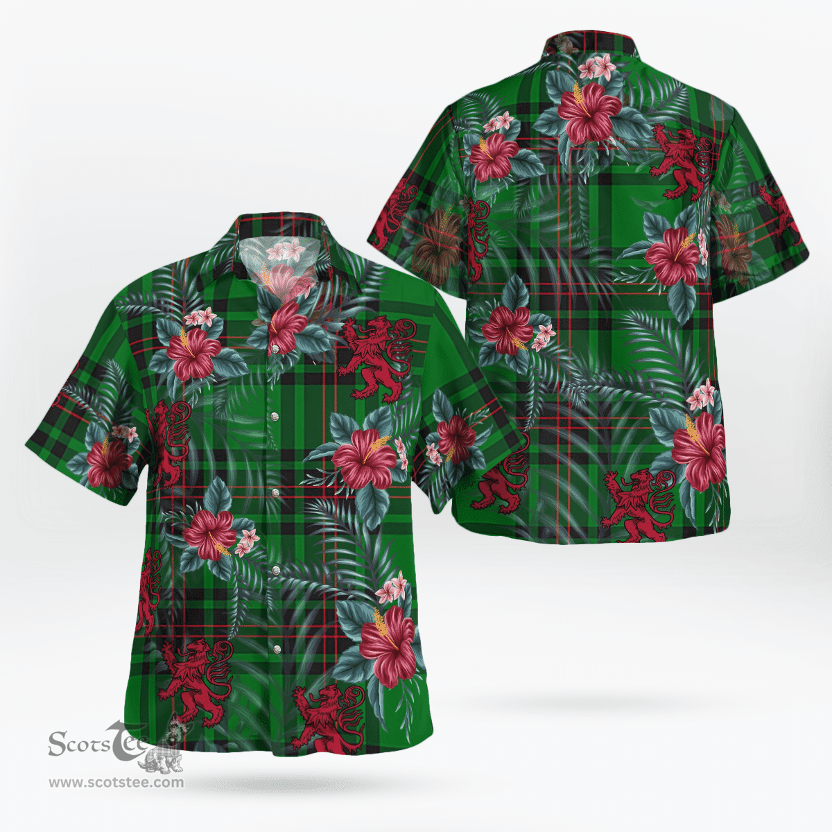 Scottish Clan Kinloch Tartan Scottish Lion Hawaiian Shirt | Tartan Plaid Shirt Scottish Plaid Tartan Plaid - ScotsTee - scotstee.com