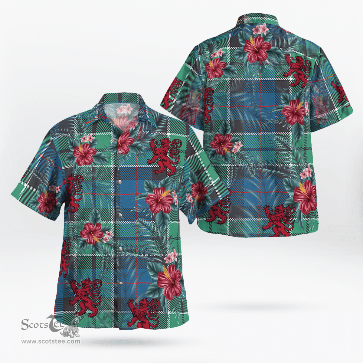 Scottish Clan Leslie Hunting Ancient Tartan Scottish Lion Hawaiian Shirt | Tartan Plaid Shirt Scottish Plaid Tartan Plaid - ScotsTee - scotstee.com